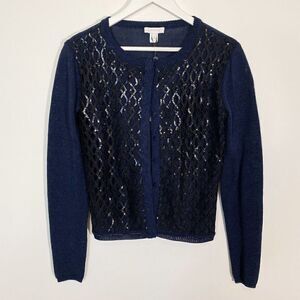 CLEARANCE - NEW Intropia Blue Cardigan with Black Sequin Overlay